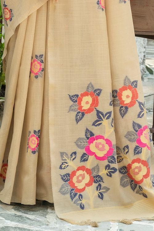 Beige Colour Linen Blend Saree