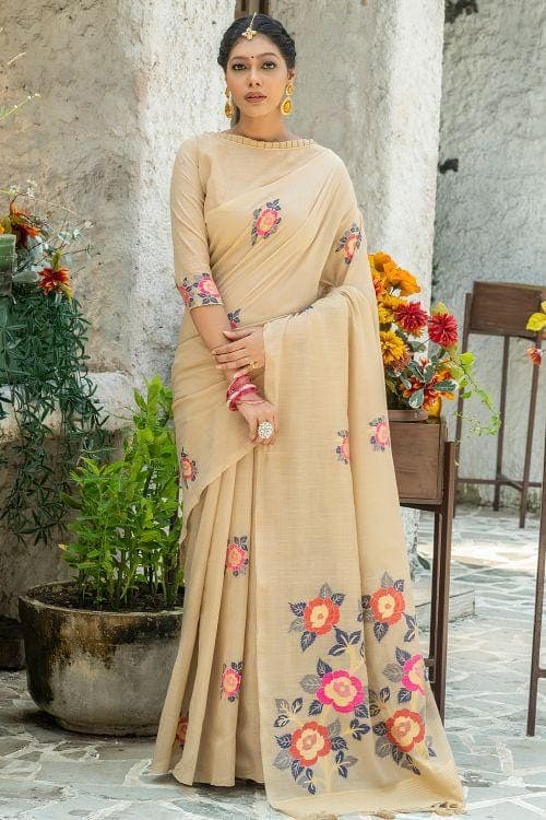 Beige Colour Linen Blend Saree