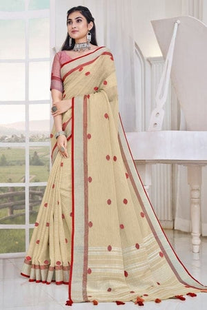 Beige Linen Blend Saree