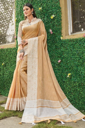 Beige Linen Blend Saree