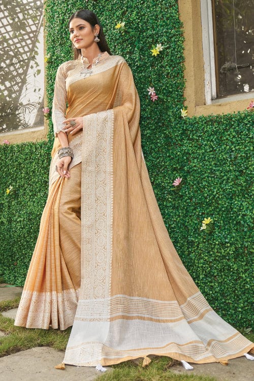beige linen saree
