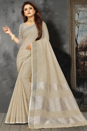 Beige Linen Blend Saree