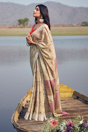 Beige Linen Blend Saree
