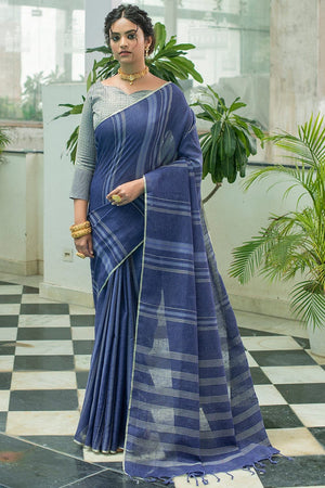 Berry Blue Linen Blend Saree