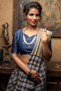 Blue Checks Pattern Linen Blend Saree