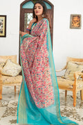 Linen Saree Blue,Pink Digital Printed Linen Saree saree online