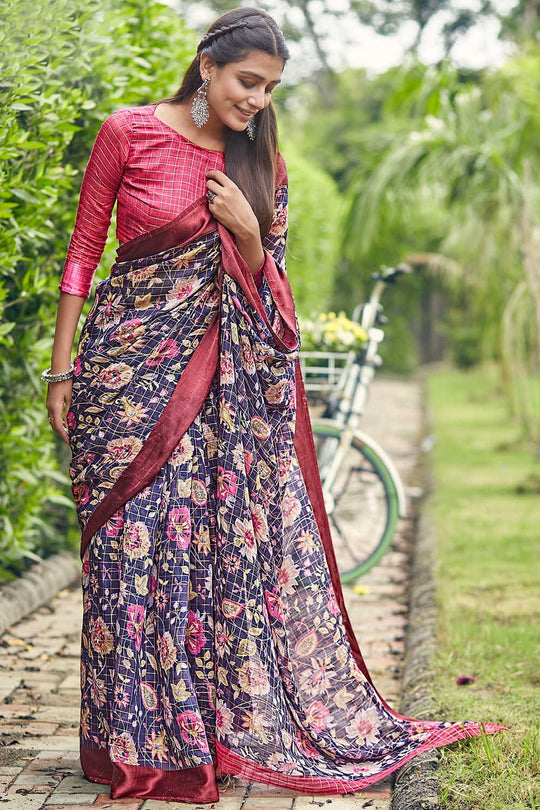 Linen Saree Blush Red Linen Saree saree online