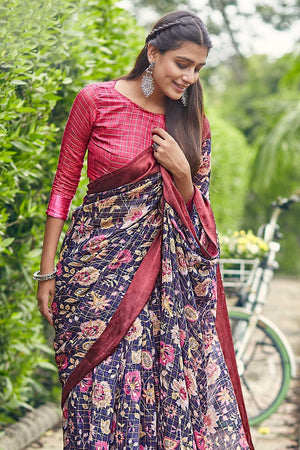 Blush Red Linen Blend Saree