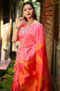 Brick Pink Linen Blend Saree