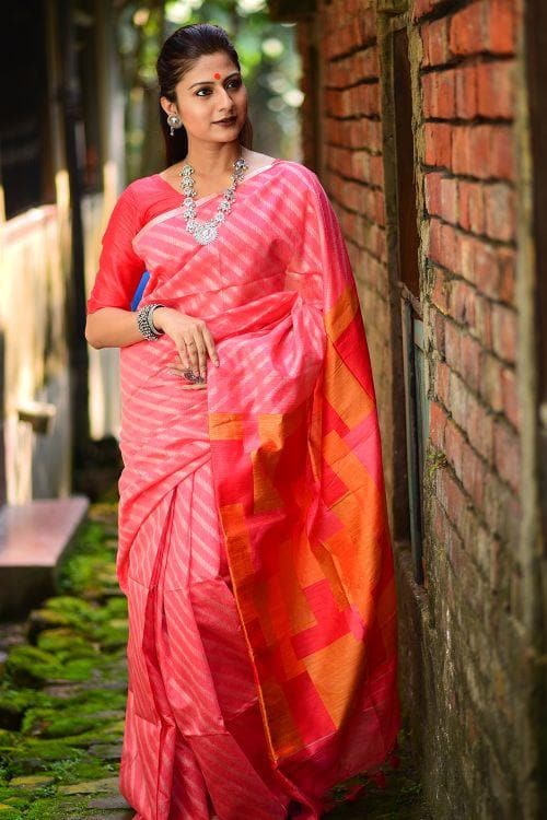 Brick Pink Linen Blend Saree