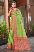 Linen Saree Bright Green Linen Saree saree online