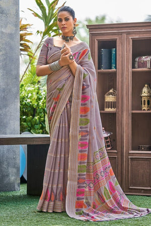Bright Lilac Linen Blend Saree