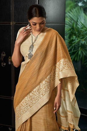 Buff Beige Linen Blend Saree
