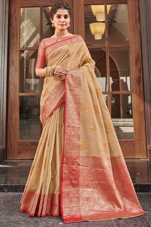 Buff beige Linen Blend Saree