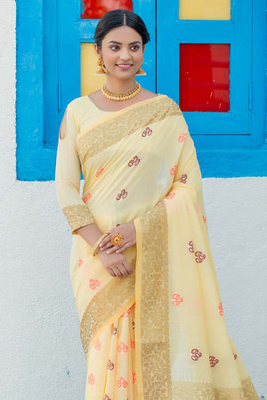 Buttermilk Yellow Linen Blend Saree