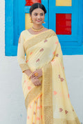 yellow linen saree
