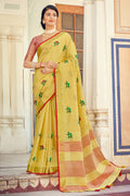 yellow linen saree