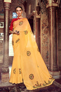 Candle Light Orange Embroidered Linen Saree