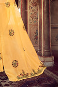 Candle Light Orange Embroidered Linen Saree