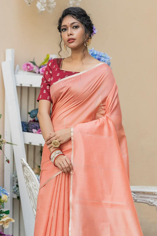 Cantaloupe Orange Linen Blend Saree