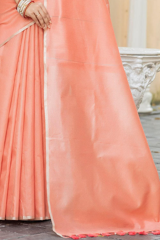 Cantaloupe Orange Linen Blend Saree