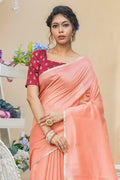 Cantaloupe Orange Linen Blend Saree