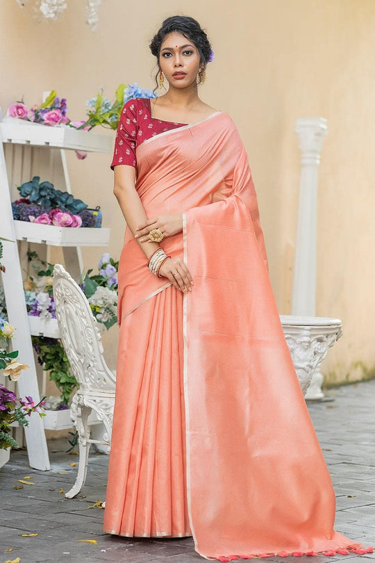 Cantaloupe Orange Linen Blend Saree