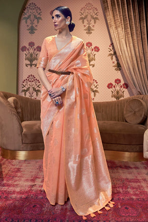 Cantaloupe Orange Linen Blend Saree