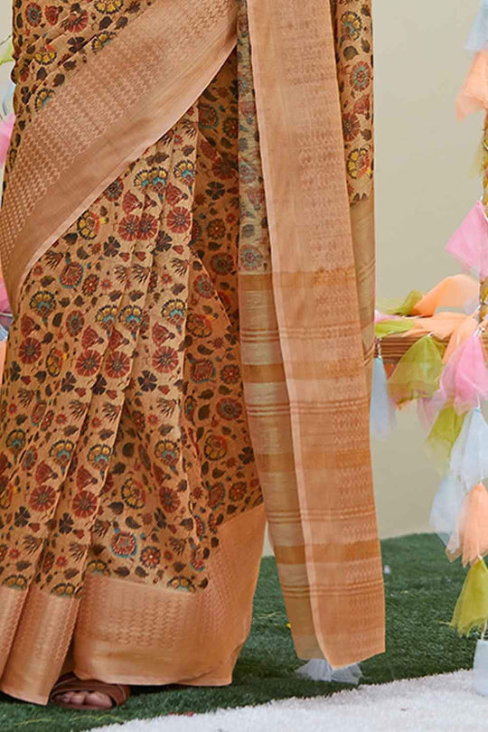 Linen Saree Caramel Brown Digital Printed Linen Saree saree online