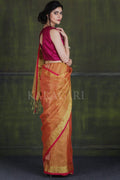 Linen Saree Carrot Orange Metallic Zari Woven Linen Saree saree online