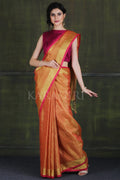 Linen Saree Carrot Orange Metallic Zari Woven Linen Saree saree online