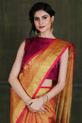 Linen Saree Carrot Orange Metallic Zari Woven Linen Saree saree online