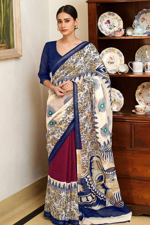 Champagne Beige Linen Blend Saree
