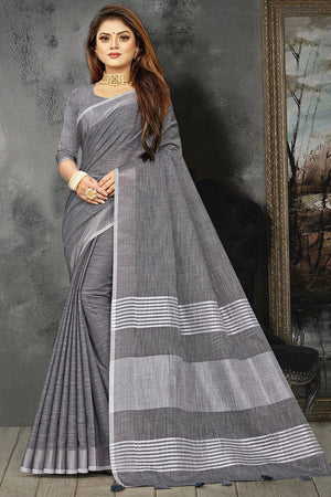 Charcoal Grey Linen Blend Saree