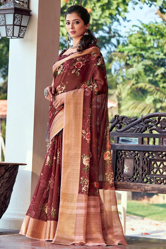 Chestnut Brown Linen Blend Saree