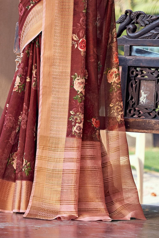 Chestnut Brown Linen Blend Saree