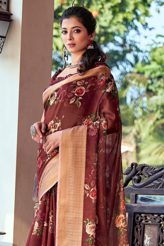 Chestnut Brown Linen Blend Saree