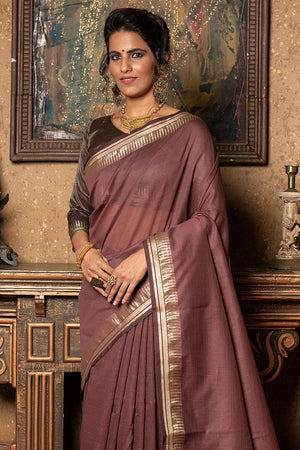 Chestnut Brown Plain Linen Blend Saree