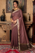 Chestnut Brown Plain Linen Blend Saree