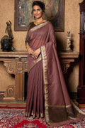 Chestnut Brown Plain Linen Saree