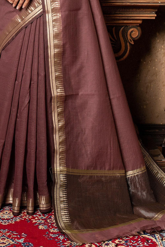 Chestnut Brown Plain Linen Blend Saree