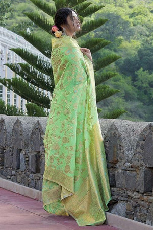 Chinoise Green Linen Saree