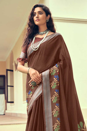 Chocolate Brown Linen Blend Saree