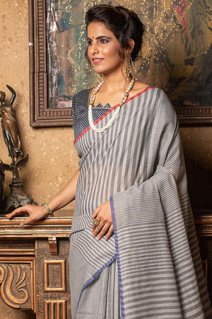 Cloudy Grey Linen Blend Saree