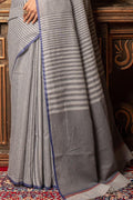 Cloudy Grey Linen Blend Saree