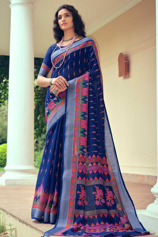 blue linen saree
