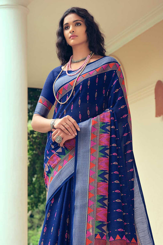 blue linen saree