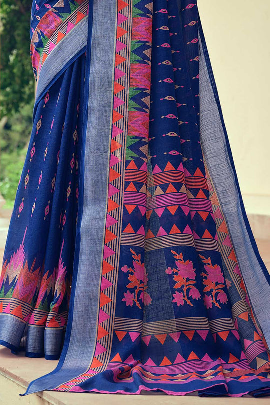 blue linen saree