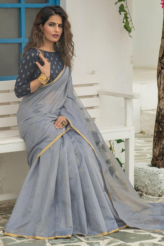 Coin Grey Linen Blend Saree