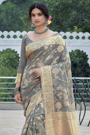 Concrete Grey Linen Blend Saree